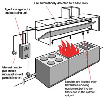 Graphic that explains how fire suppression systems function